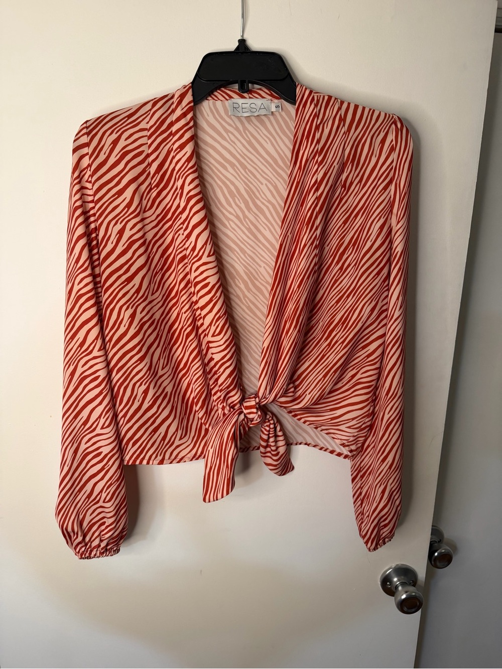 RESA Red and Cream Zebra-Print Tie-Front Blouse